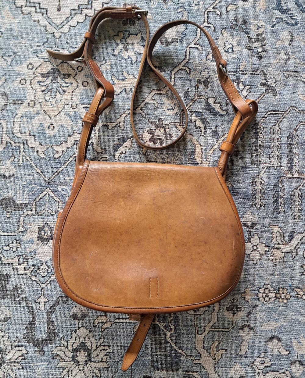 Vintage German Brown Leather Crossbody Jager Bag Unisex 12" x 9"